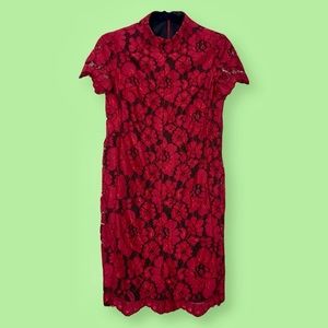 Betsey Johnson red / black lace mini dress